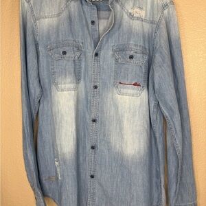 Ed Hardy Faded Blue Casual Button-Down Shirt